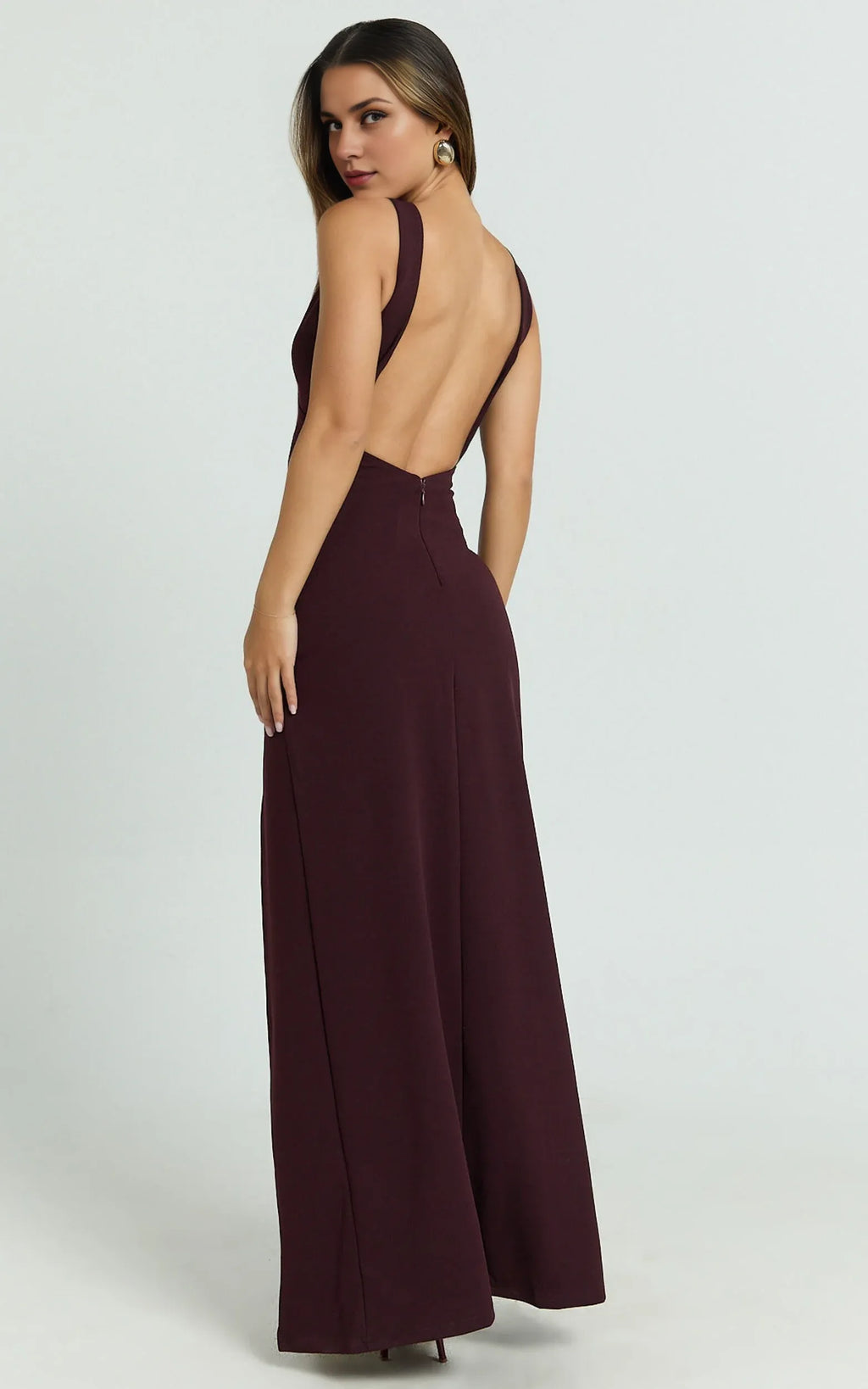 Black Dress Simple Deep V Neck Low Back Bodycon Maxi Dress Solid Color Sleeveless Backless Party Evening Dress With Slit