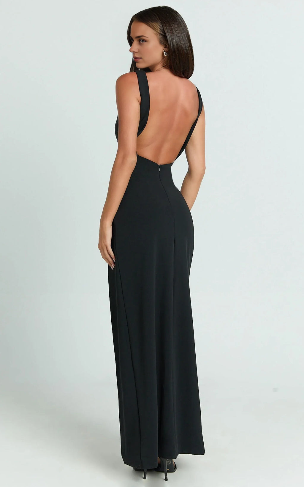 Black Dress Simple Deep V Neck Low Back Bodycon Maxi Dress Solid Color Sleeveless Backless Party Evening Dress With Slit