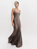 Dress Simple Deep V Neck Sleeveless Mermaid Prom Dress Maxi Dress Backless Regular Straps Evening Dress
