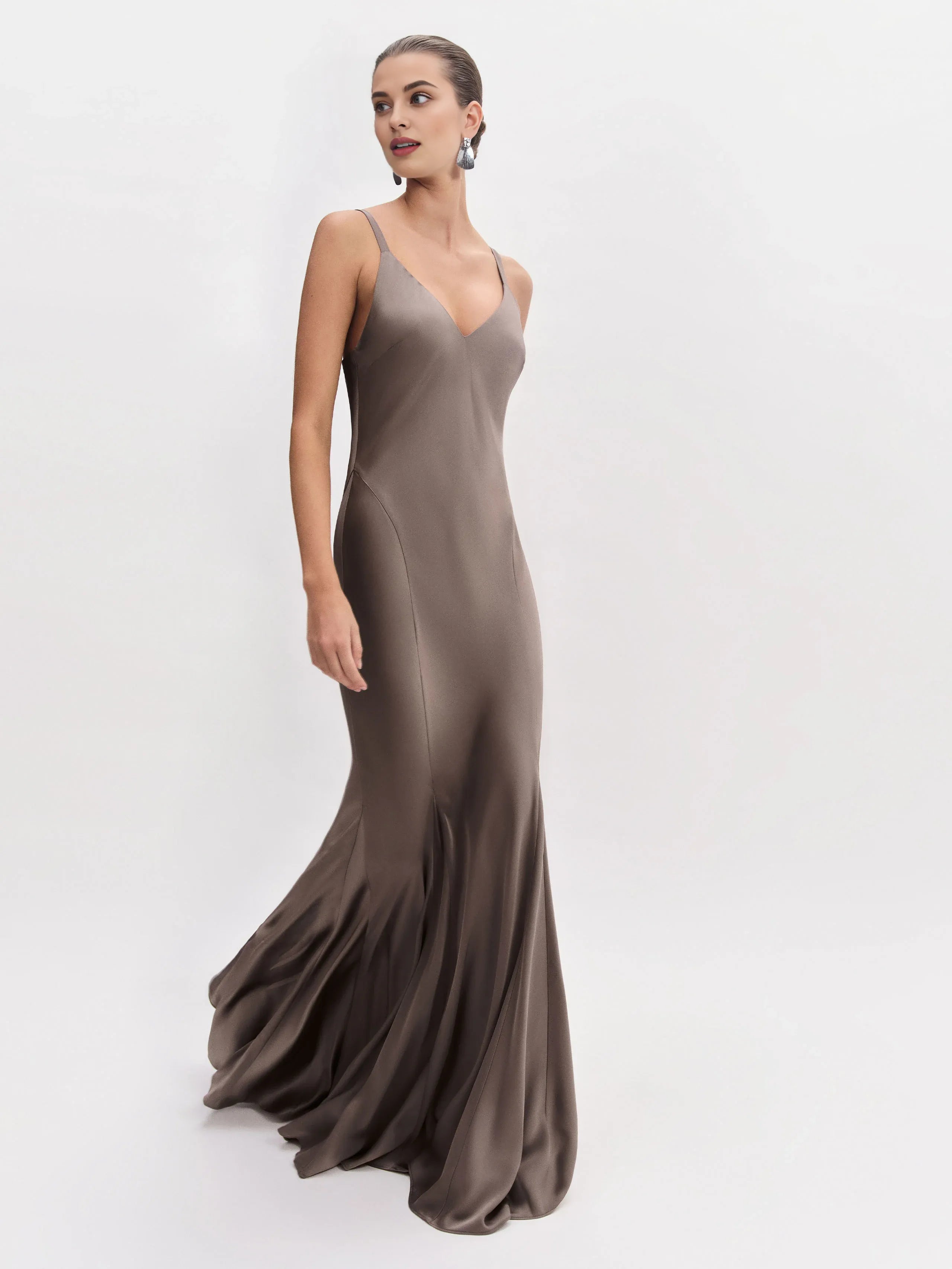 Dress Simple Deep V Neck Sleeveless Mermaid Prom Dress Maxi Dress Backless Regular Straps Evening Dress