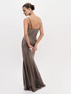 Dress Simple Deep V Neck Sleeveless Mermaid Prom Dress Maxi Dress Backless Regular Straps Evening Dress
