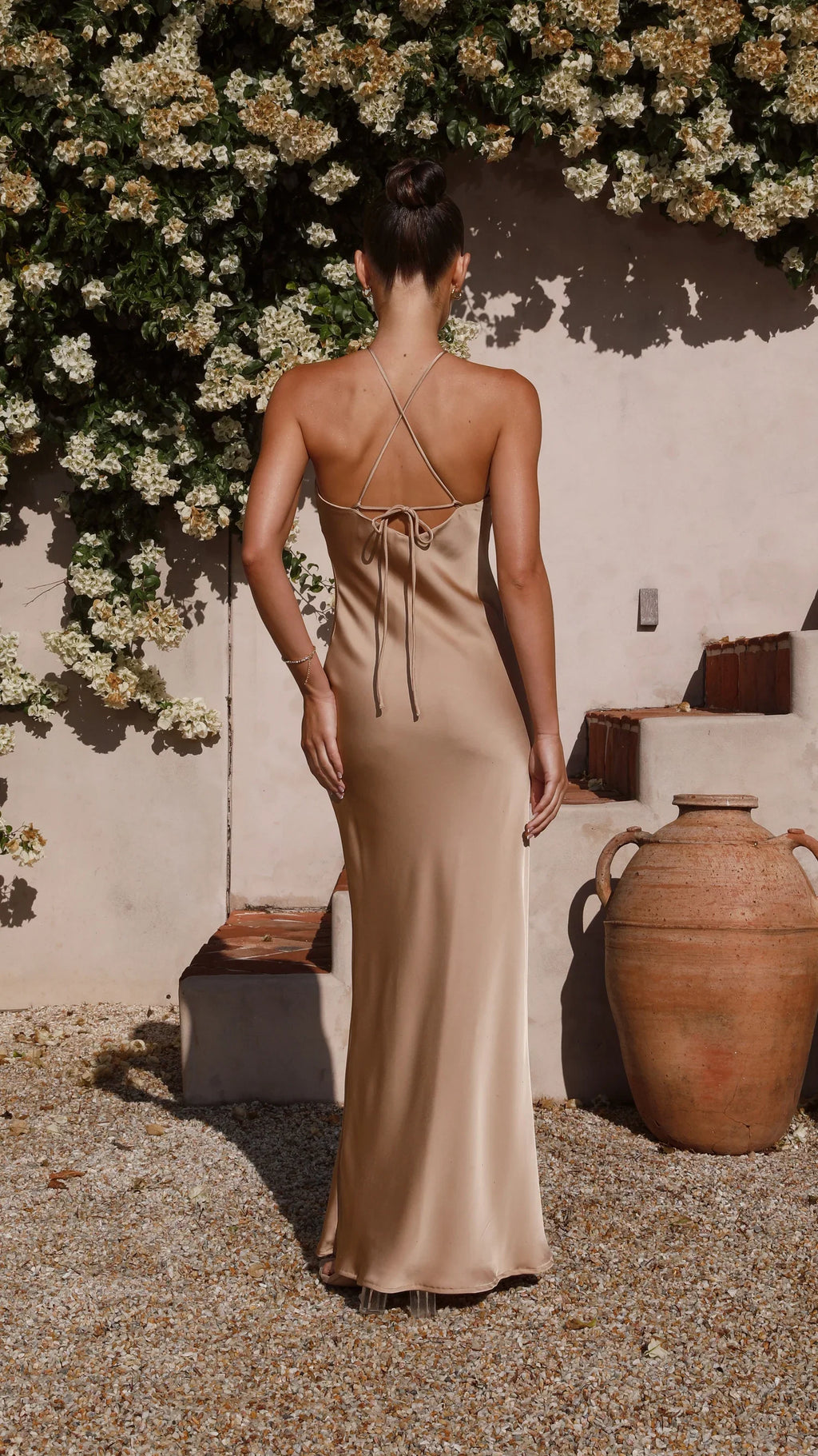 Dress Simple Halter Neck Maxi Dress Latte Mermaid Cold Shoulder Solid Color Sheath Open Back Prom Dress