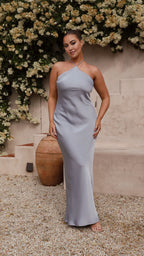 Dress Simple Halter Neck Maxi Dress Latte Mermaid Cold Shoulder Solid Color Sheath Open Back Prom Dress
