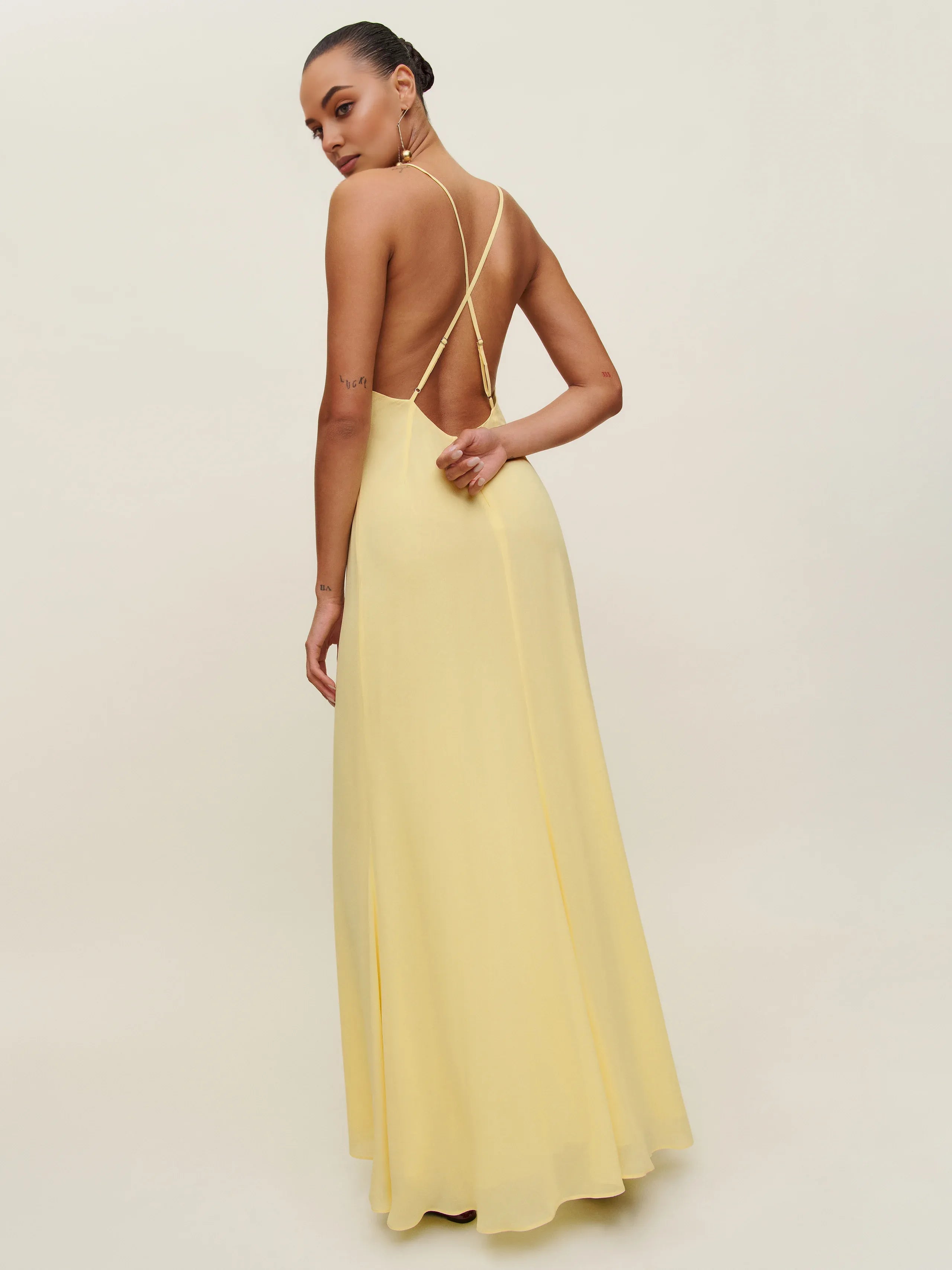 Dress Simple Halter V Neck Sleeveless A-line Prom Dress Maxi Dress Column Backless Evening Dress With Slit