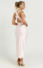 Dress Simple High Neck Cross Back Slip Olive Midi Dress Solid Color Sleeveless Backless Party Evening Dress
