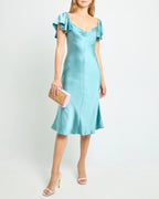 Dress Simple Mermaid Tea-Length Flutter Sleeve Party Dresses Sweetheart Neck Pleated Open Back Evening Dress