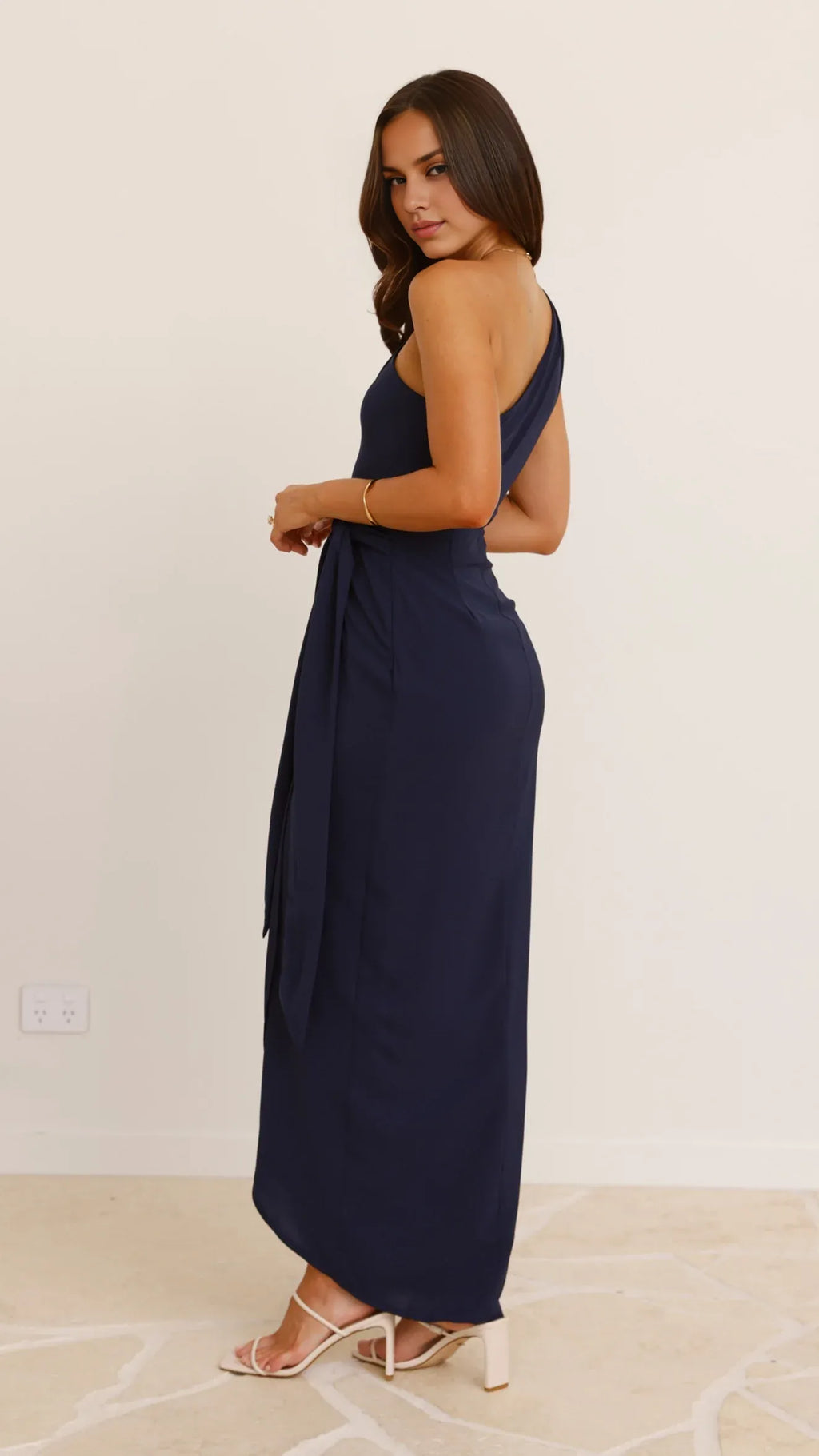 Yellow Dress Simple One Shoulder Maxi Dress Sheath Backless Solid Color Sleeveless Belt/Sash Prom Dress