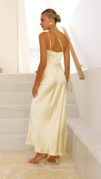 Yellow Dress Simple One Shoulder Maxi Dress Sheath Sleeveless Solid Color Cold Shoulder Prom Dress
