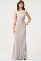 Dress Simple One Shoulder Sleeveless Open Back Evening Dress Bridesmaid Dress Floor-Length Sheath Solid Color Prom Dress