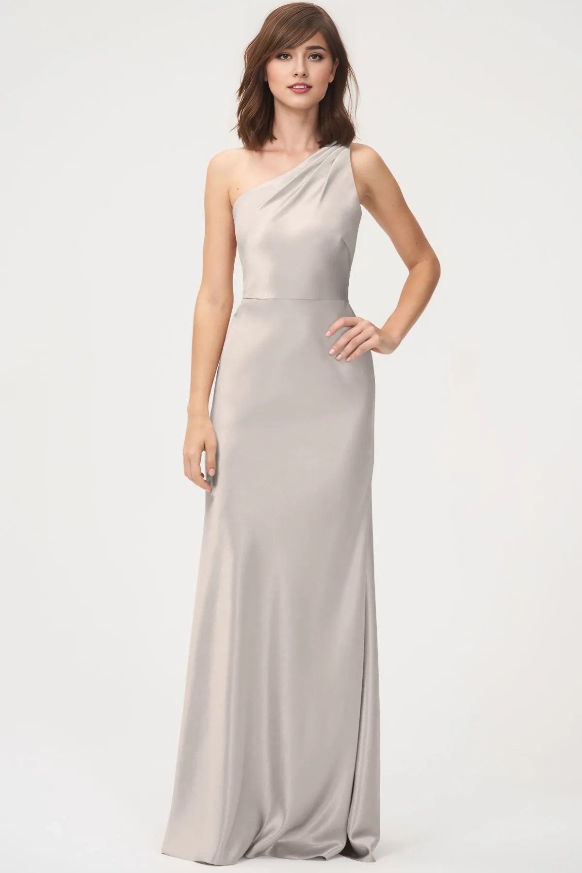 Dress Simple One Shoulder Sleeveless Open Back Evening Dress Bridesmaid Dress Floor-Length Sheath Solid Color Prom Dress
