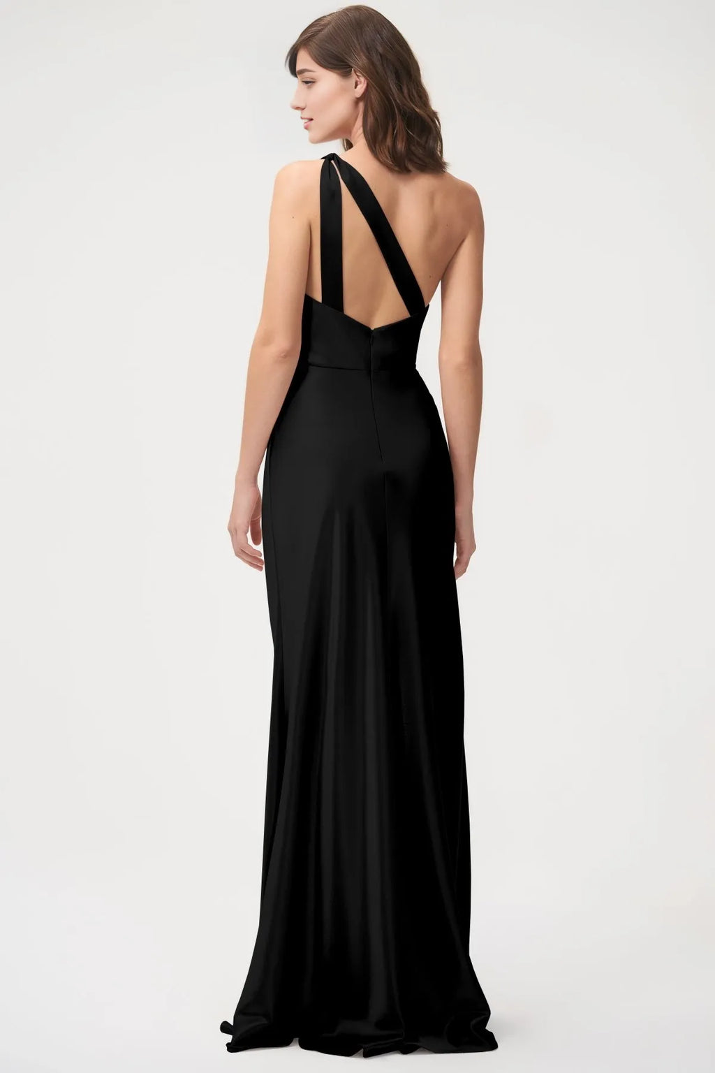 Dress Simple One Shoulder Sleeveless Open Back Evening Dress Bridesmaid Dress Floor-Length Sheath Solid Color Prom Dress