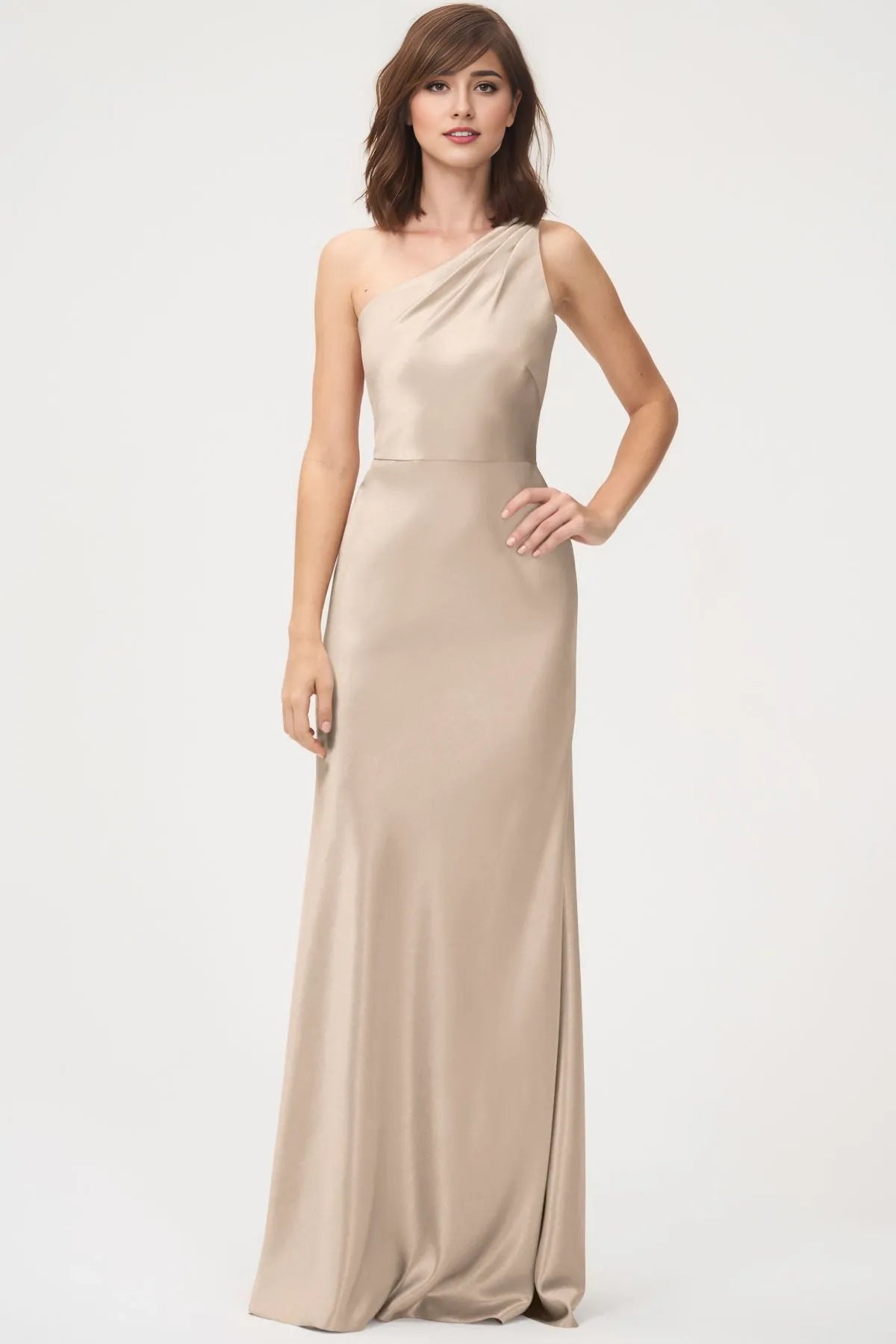 Dress Simple One Shoulder Sleeveless Open Back Evening Dress Bridesmaid Dress Floor-Length Sheath Solid Color Prom Dress