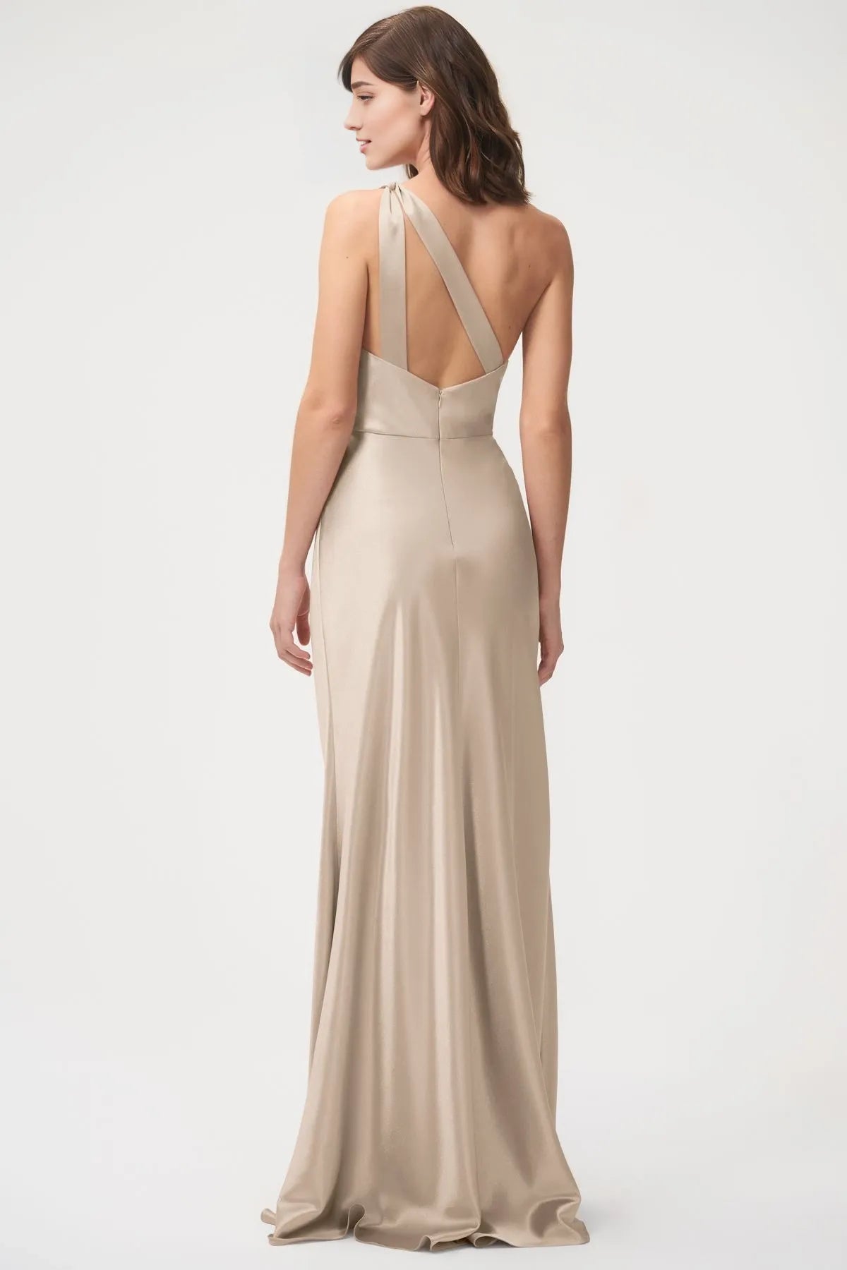 Dress Simple One Shoulder Sleeveless Open Back Evening Dress Bridesmaid Dress Floor-Length Sheath Solid Color Prom Dress