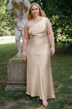 Dress Simple One Shoulder Sleeveless Open Back Evening Dress Bridesmaid Dress Floor-Length Sheath Solid Color Prom Dress
