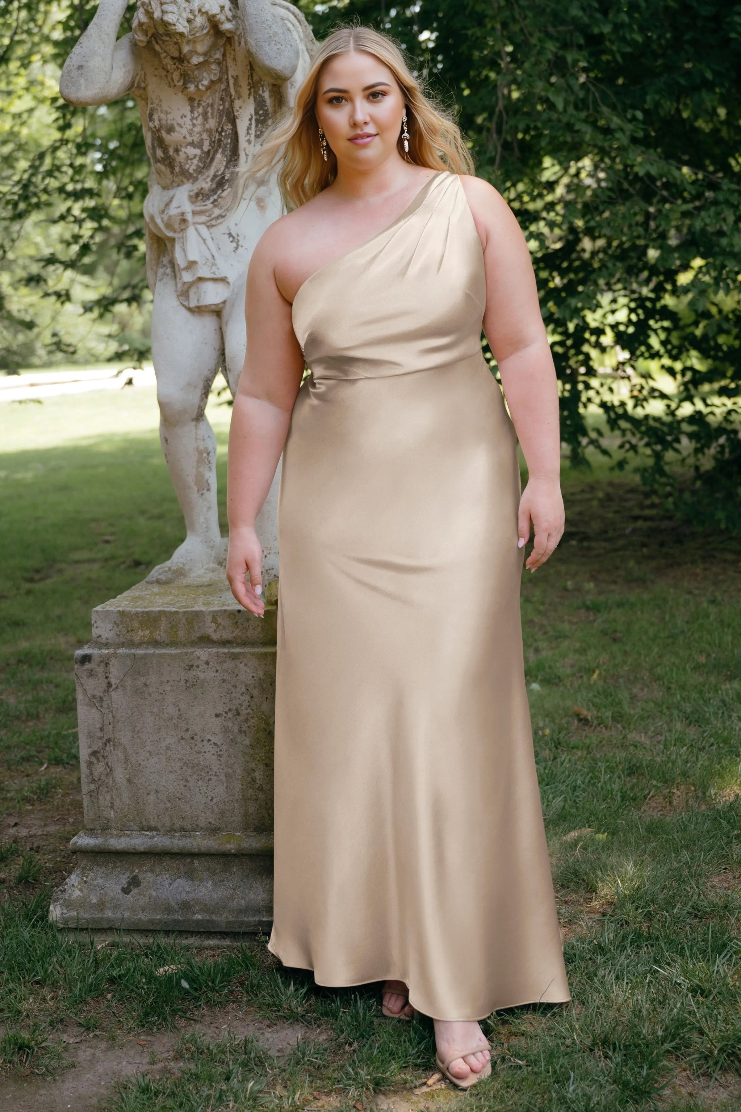 Dress Simple One Shoulder Sleeveless Open Back Evening Dress Bridesmaid Dress Floor-Length Sheath Solid Color Prom Dress