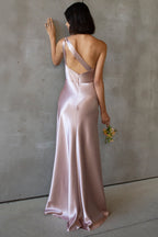 Dress Simple One Shoulder Sleeveless Open Back Evening Dress Bridesmaid Dress Floor-Length Sheath Solid Color Prom Dress
