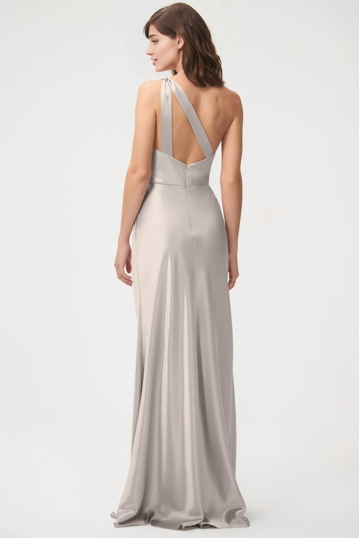 Dress Simple One Shoulder Sleeveless Open Back Evening Dress Bridesmaid Dress Floor-Length Sheath Solid Color Prom Dress