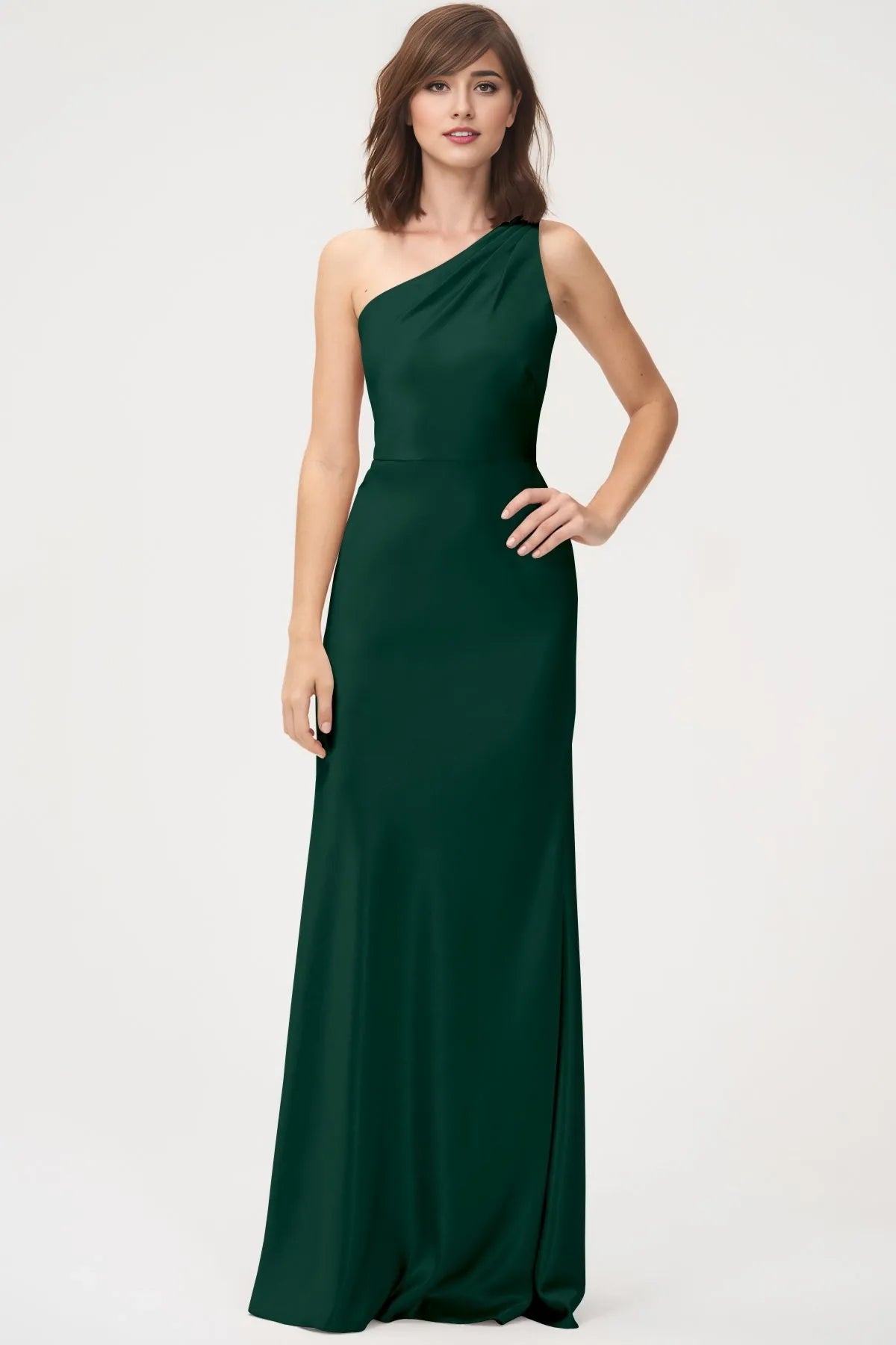 Dress Simple One Shoulder Sleeveless Open Back Evening Dress Bridesmaid Dress Floor-Length Sheath Solid Color Prom Dress