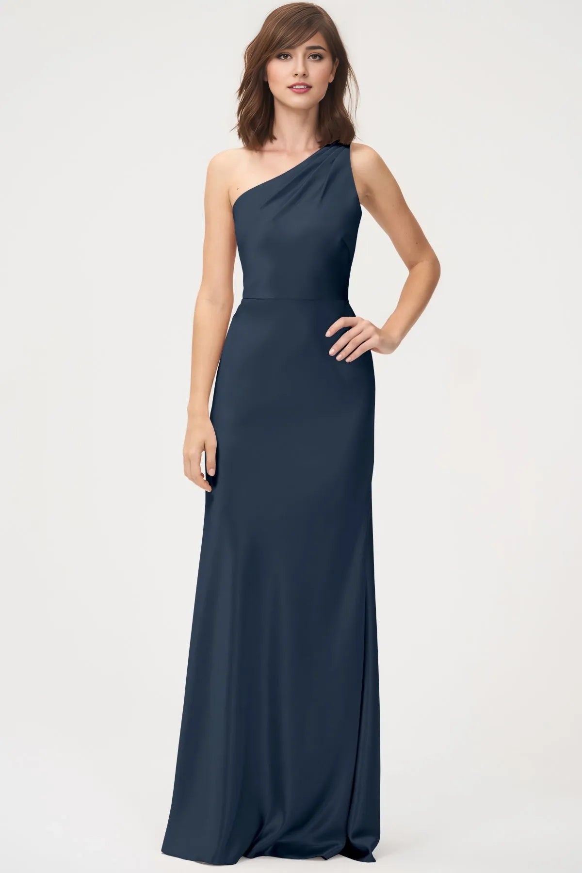 Dress Simple One Shoulder Sleeveless Open Back Evening Dress Bridesmaid Dress Floor-Length Sheath Solid Color Prom Dress