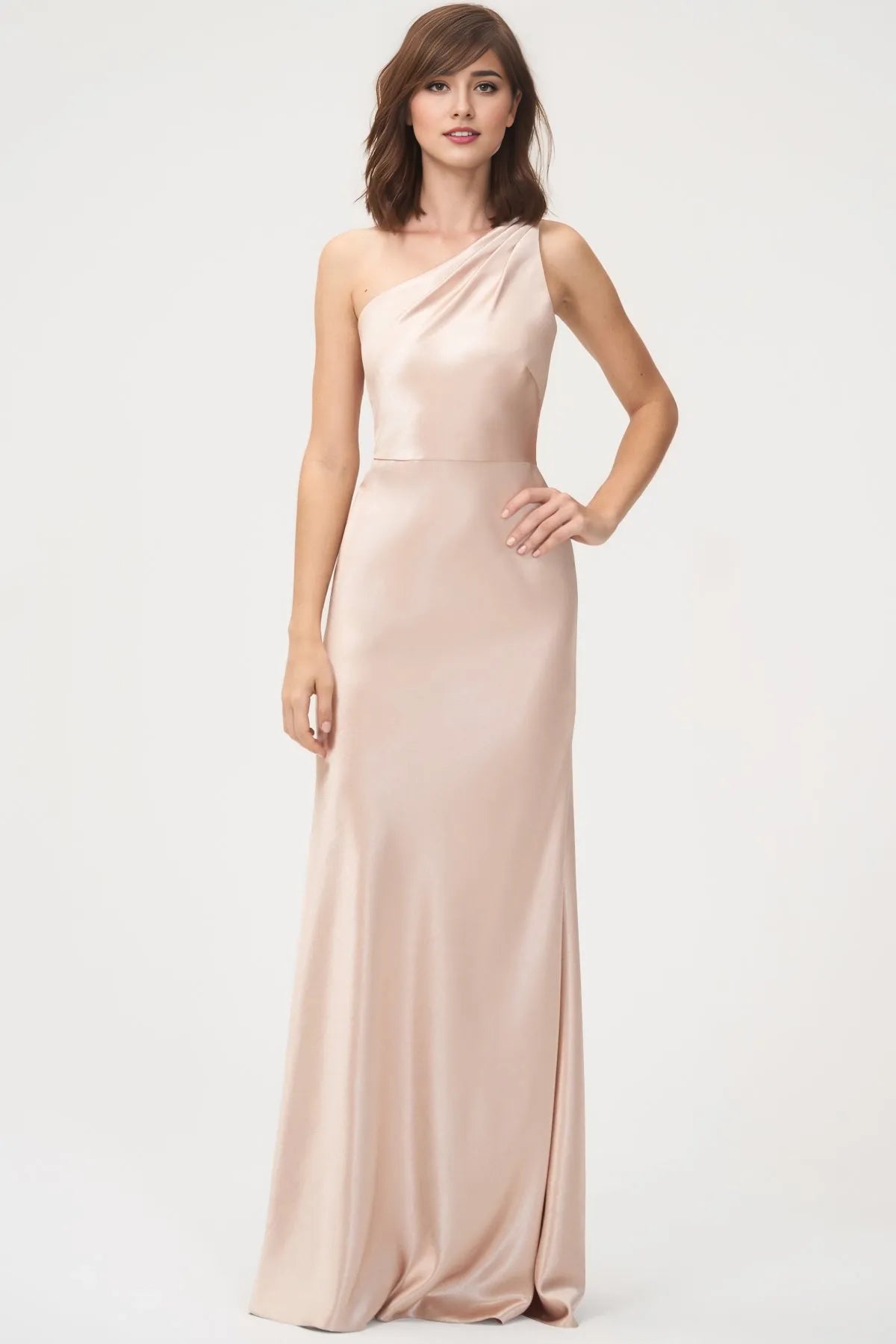 Dress Simple One Shoulder Sleeveless Open Back Evening Dress Bridesmaid Dress Floor-Length Sheath Solid Color Prom Dress