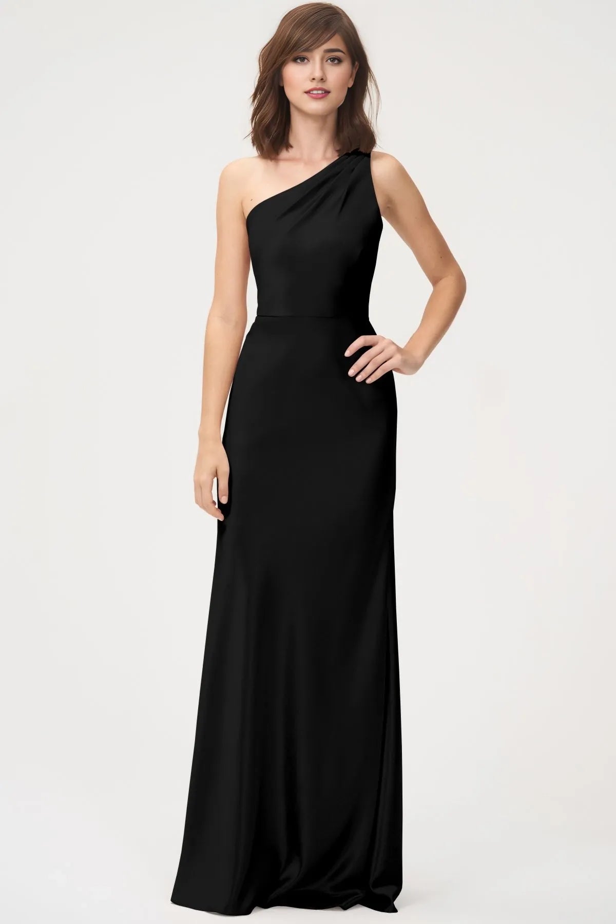Dress Simple One Shoulder Sleeveless Open Back Evening Dress Bridesmaid Dress Floor-Length Sheath Solid Color Prom Dress