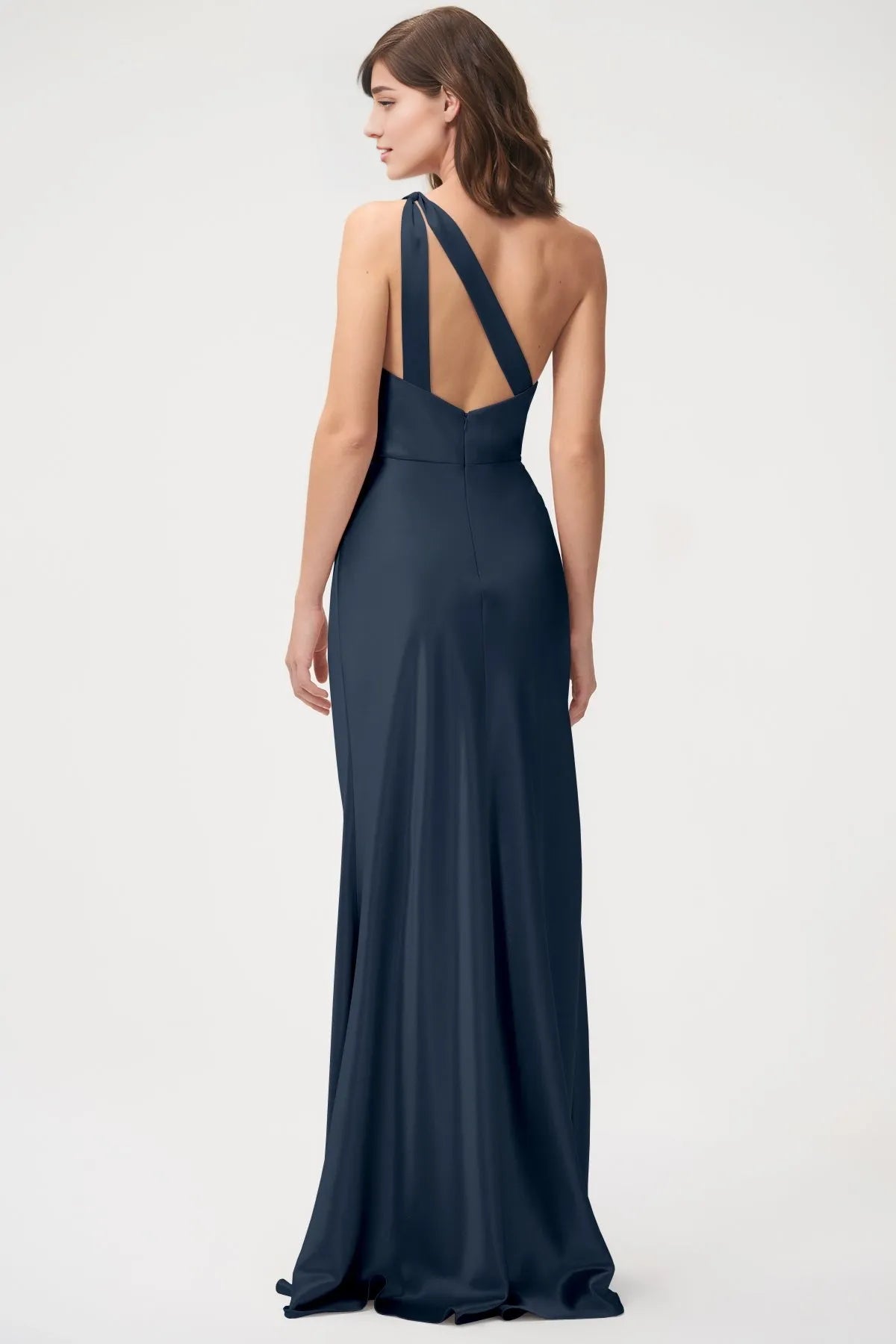 Dress Simple One Shoulder Sleeveless Open Back Evening Dress Bridesmaid Dress Floor-Length Sheath Solid Color Prom Dress