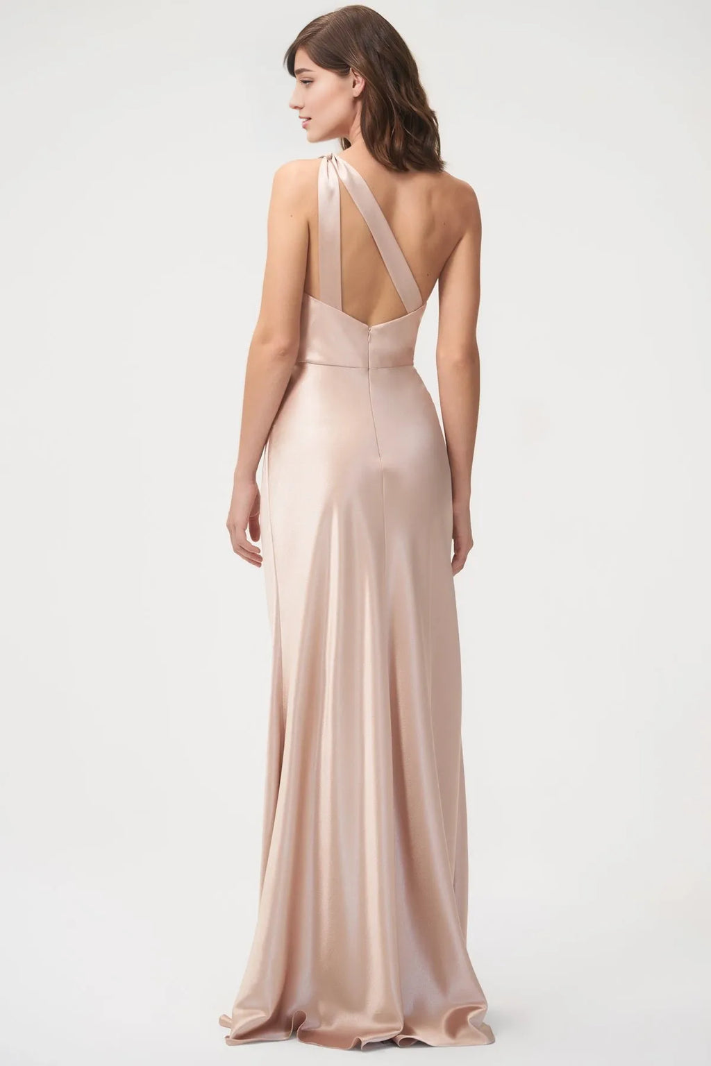 Dress Simple One Shoulder Sleeveless Open Back Evening Dress Bridesmaid Dress Floor-Length Sheath Solid Color Prom Dress