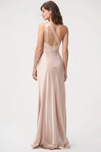 Dress Simple One Shoulder Sleeveless Open Back Evening Dress Bridesmaid Dress Floor-Length Sheath Solid Color Prom Dress