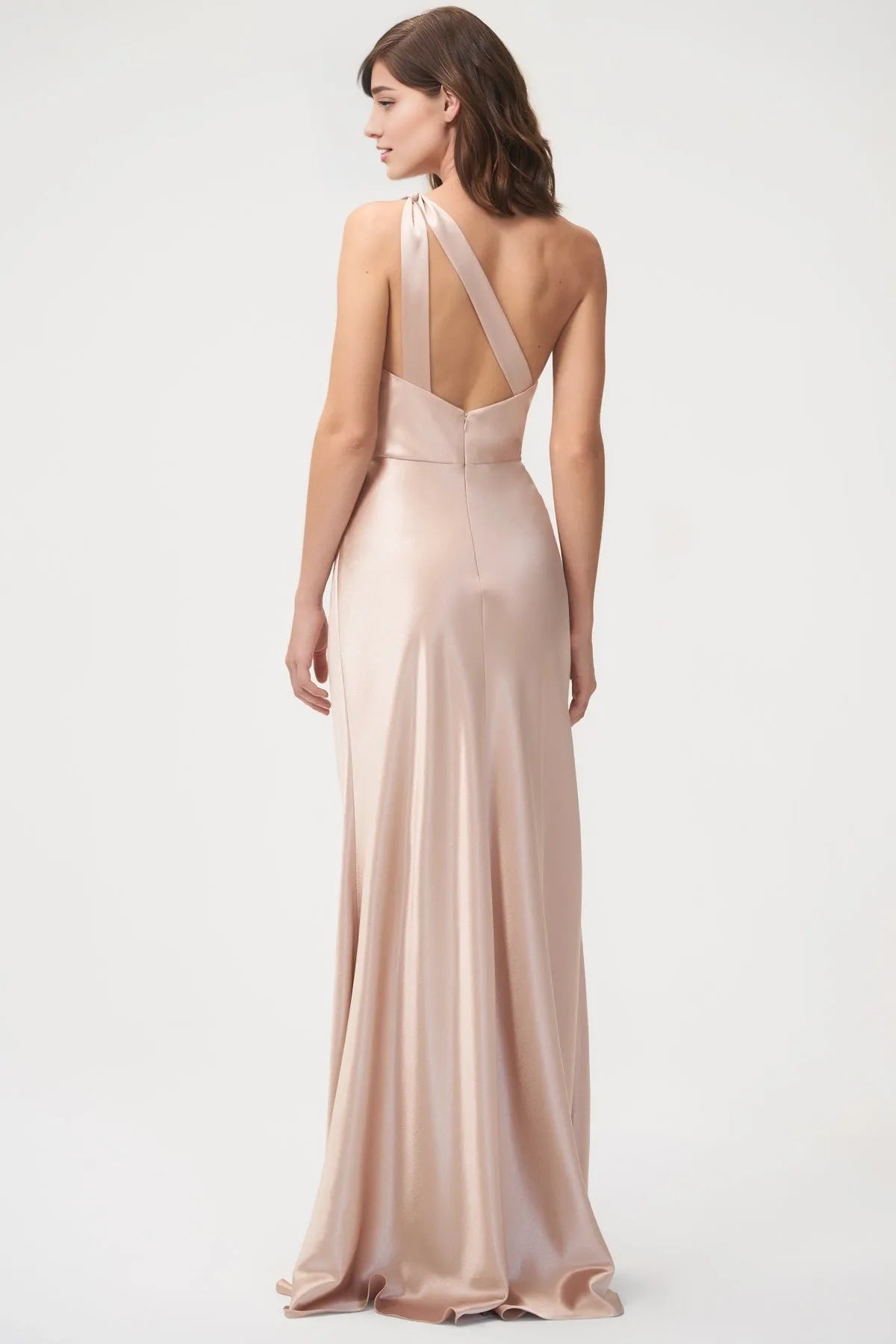 Dress Simple One Shoulder Sleeveless Open Back Evening Dress Bridesmaid Dress Floor-Length Sheath Solid Color Prom Dress