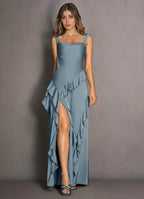 Dress Simple Regular Straps Sleeveless Backless Ruffles Mermaid Evening Dress Maxi Dress Prom Dress