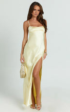 Dress Simple Scoop Neck Low Tie Back Slip Maxi Dress Lemon Square Neck Column Solid Color Evening Dress