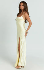 Dress Simple Scoop Neck Low Tie Back Slip Maxi Dress Lemon Square Neck Column Solid Color Evening Dress