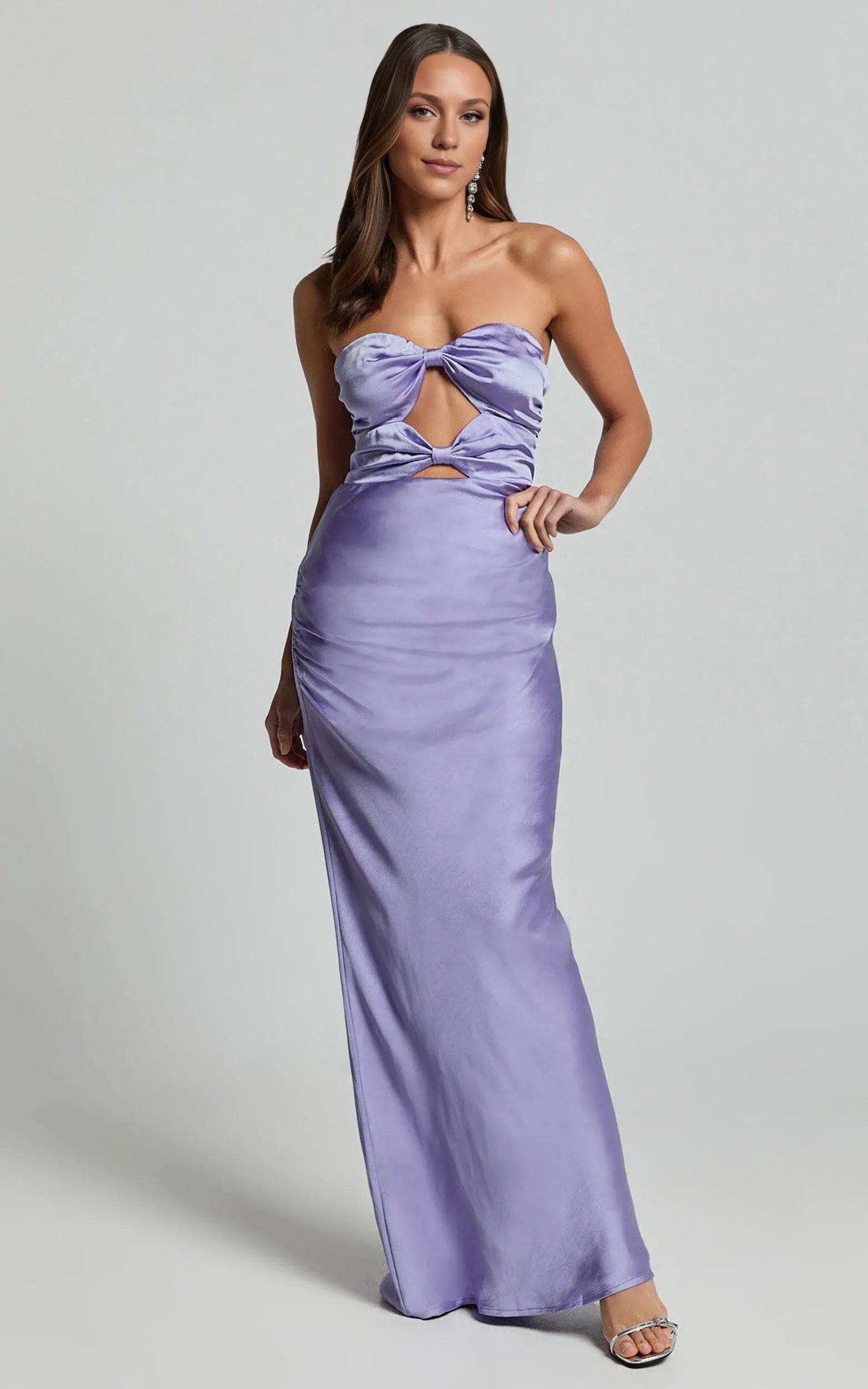 Lilac Dress Simple Strapless Cut Out Maxi Dress Sheath Sleeveless Backless Evening Dress