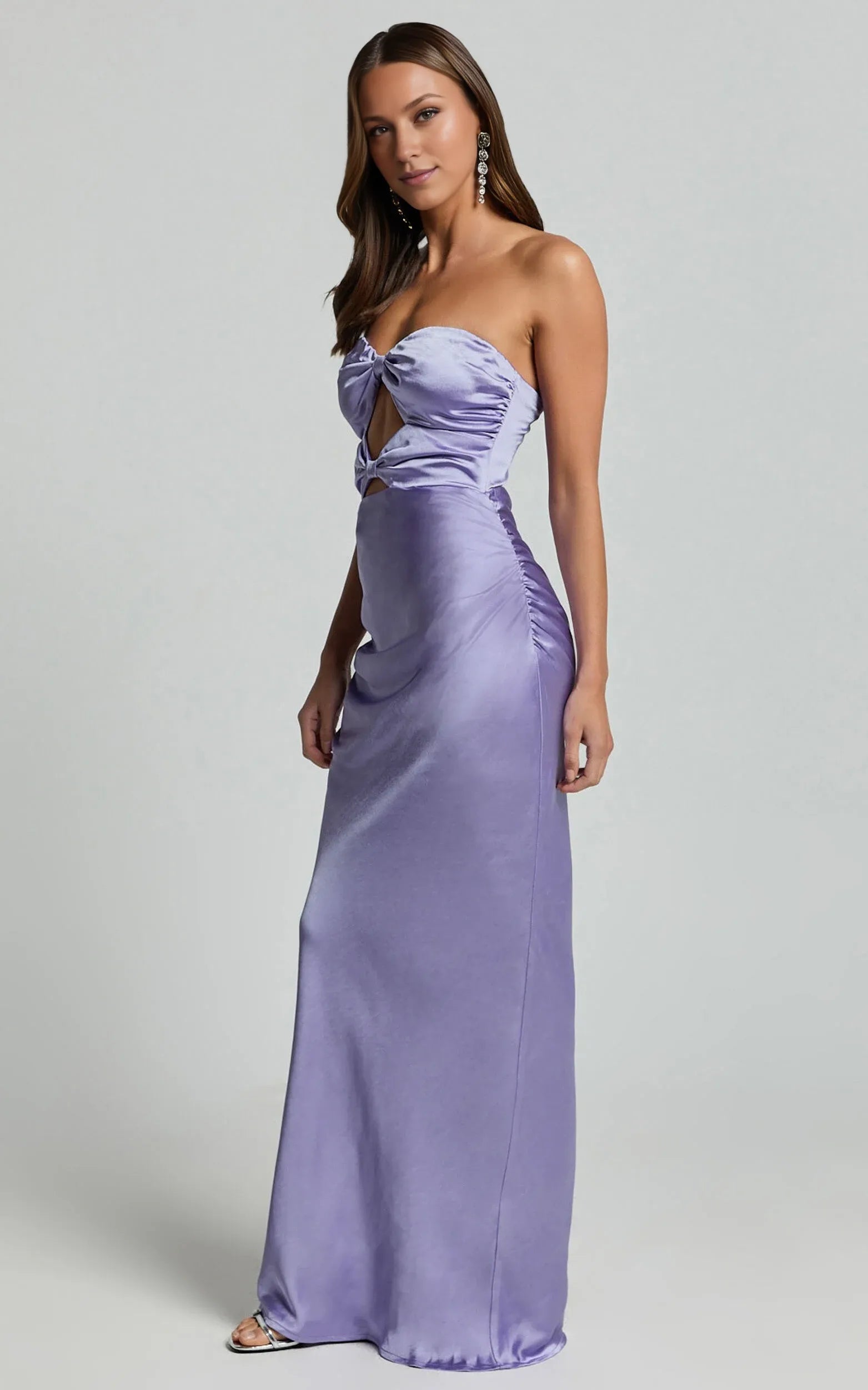 Lilac Dress Simple Strapless Cut Out Maxi Dress Sheath Sleeveless Backless Evening Dress