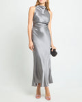 Dress Simple Sheath Ankle-Length Sleeveless Party Dresses Hight Solid Color Open Back Evening Dress