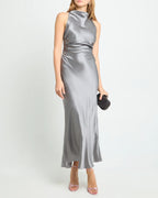Dress Simple Sheath Ankle-Length Sleeveless Party Dresses Hight Solid Color Open Back Evening Dress