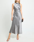 Dress Simple Sheath Ankle-Length Sleeveless Party Dresses Hight Solid Color Open Back Evening Dress