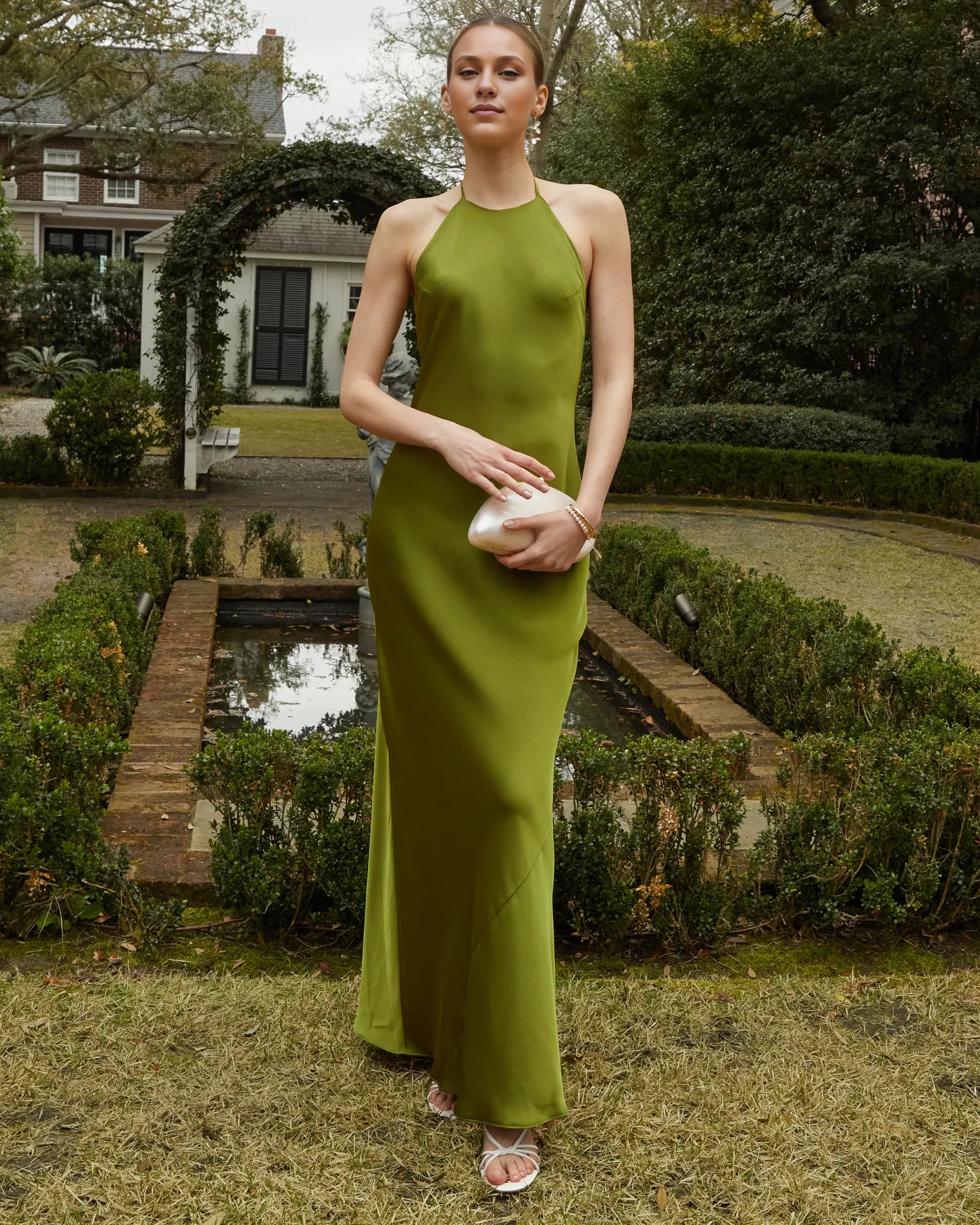 Dress Simple Sheath Halter Tie Evening Dress Sleeveless Open Back Button Solid Color Prom Dress