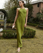 Dress Simple Sheath Halter Tie Evening Dress Sleeveless Open Back Button Solid Color Prom Dress