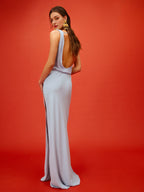 Dress Simple Solid Color Irregular Straps Neck Sleeveless Mermaid Prom Dress Maxi Dress Backless With Hight Slit Evening Dress