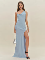Dress Simple Solid Color Irregular Straps Neck Sleeveless Mermaid Prom Dress Maxi Dress Backless With Hight Slit Evening Dress