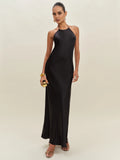 Dress Simple Solid Color Scoop Neck Sleeveless Mermaid Prom Dress Maxi Dress Backless Up Evening Dress