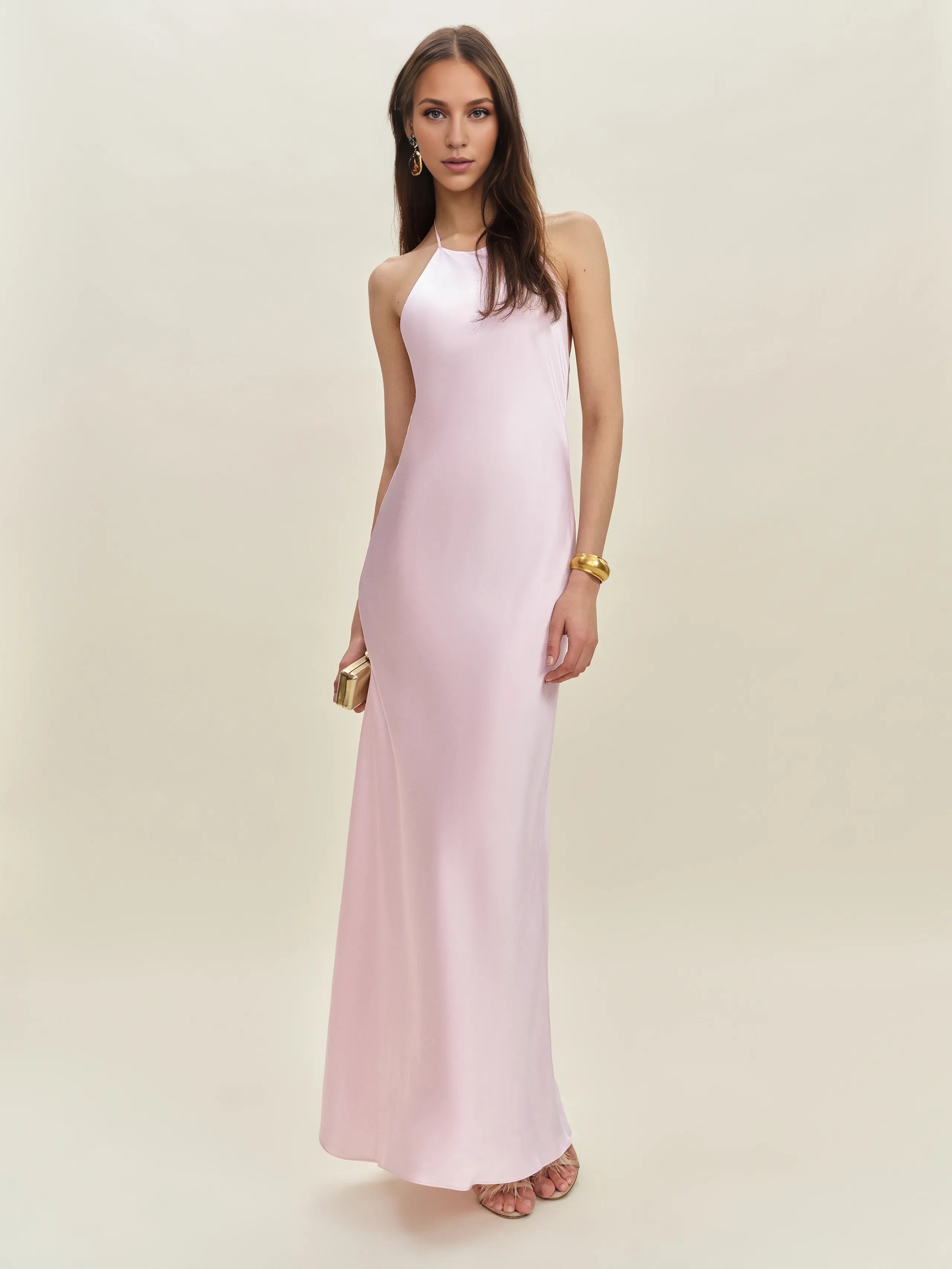 Dress Simple Solid Color Scoop Neck Sleeveless Mermaid Prom Dress Maxi Dress Backless Up Evening Dress