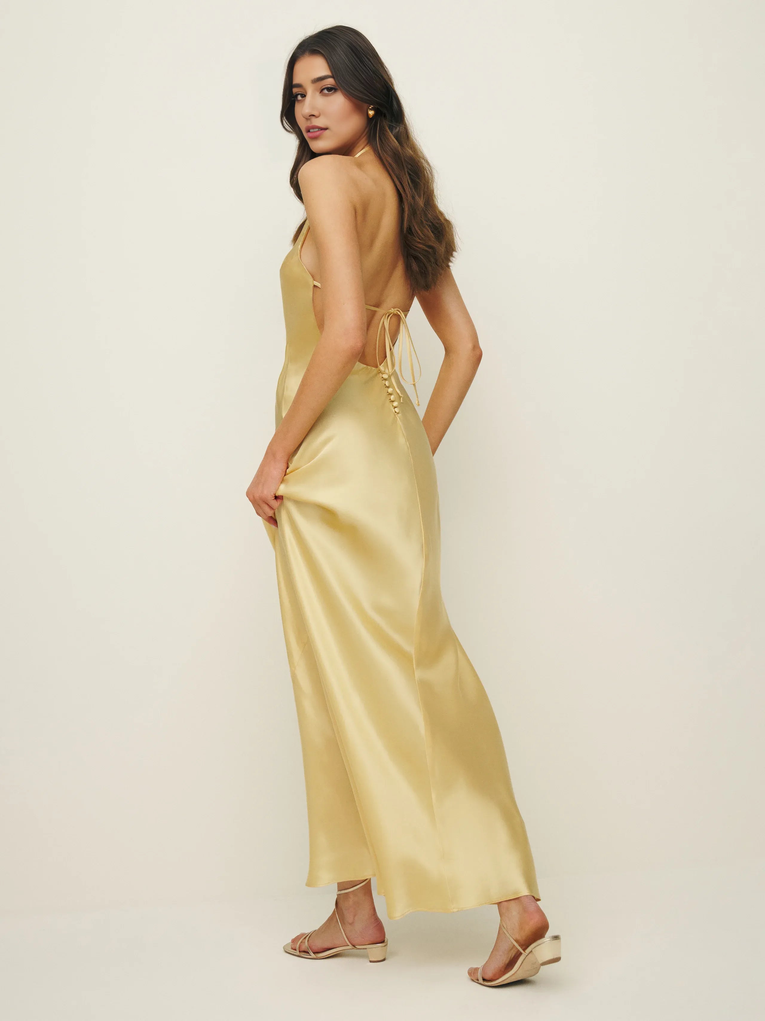 Dress Simple Solid Color Scoop Neck Sleeveless Mermaid Prom Dress Maxi Dress Backless Up Evening Dress