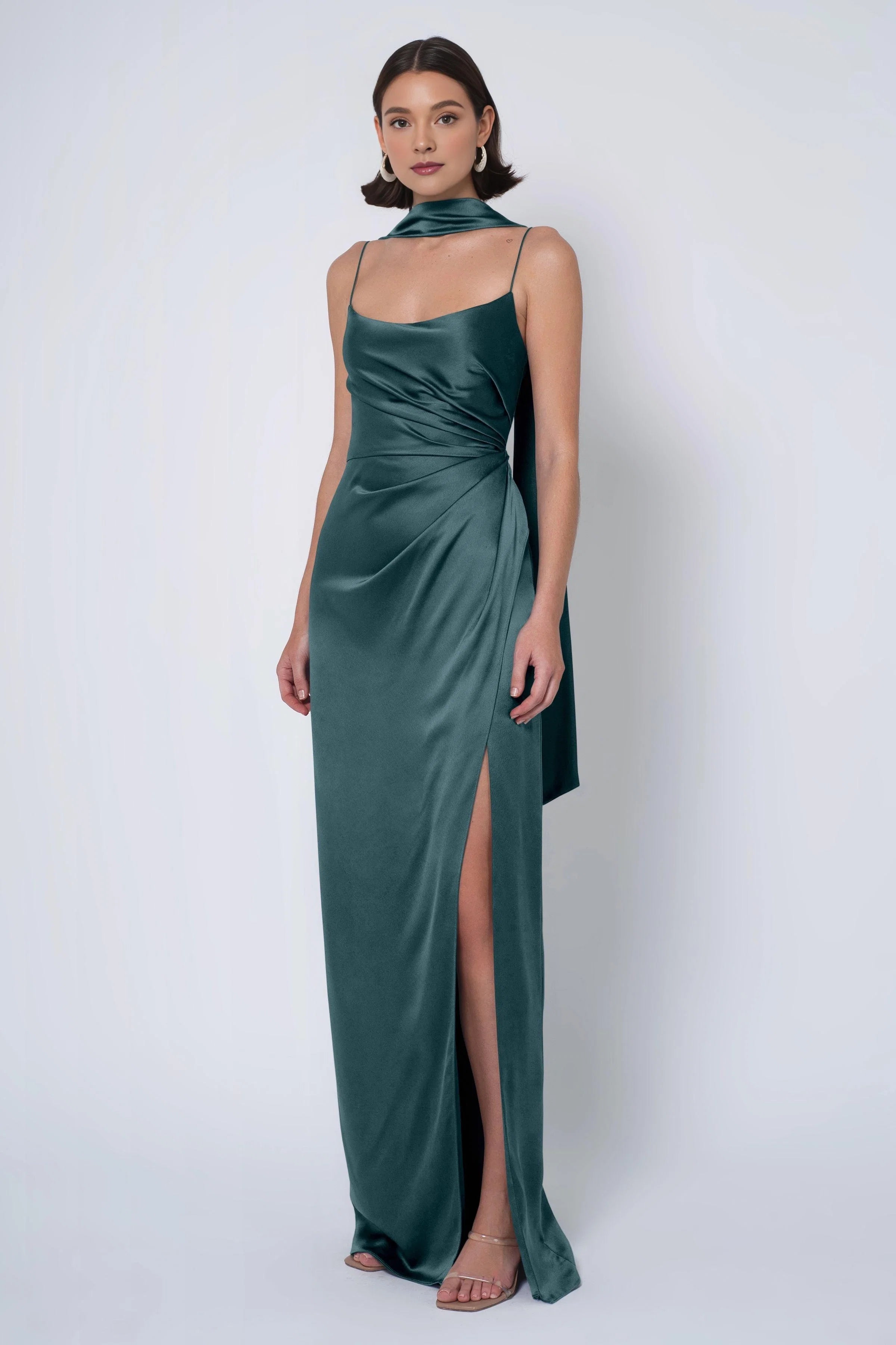 Dress Simple Spaghetti Straps Scoop Evening Dress Bridesmaid Dress Floor-Length Sheath Side Slit Backless Prom Dress