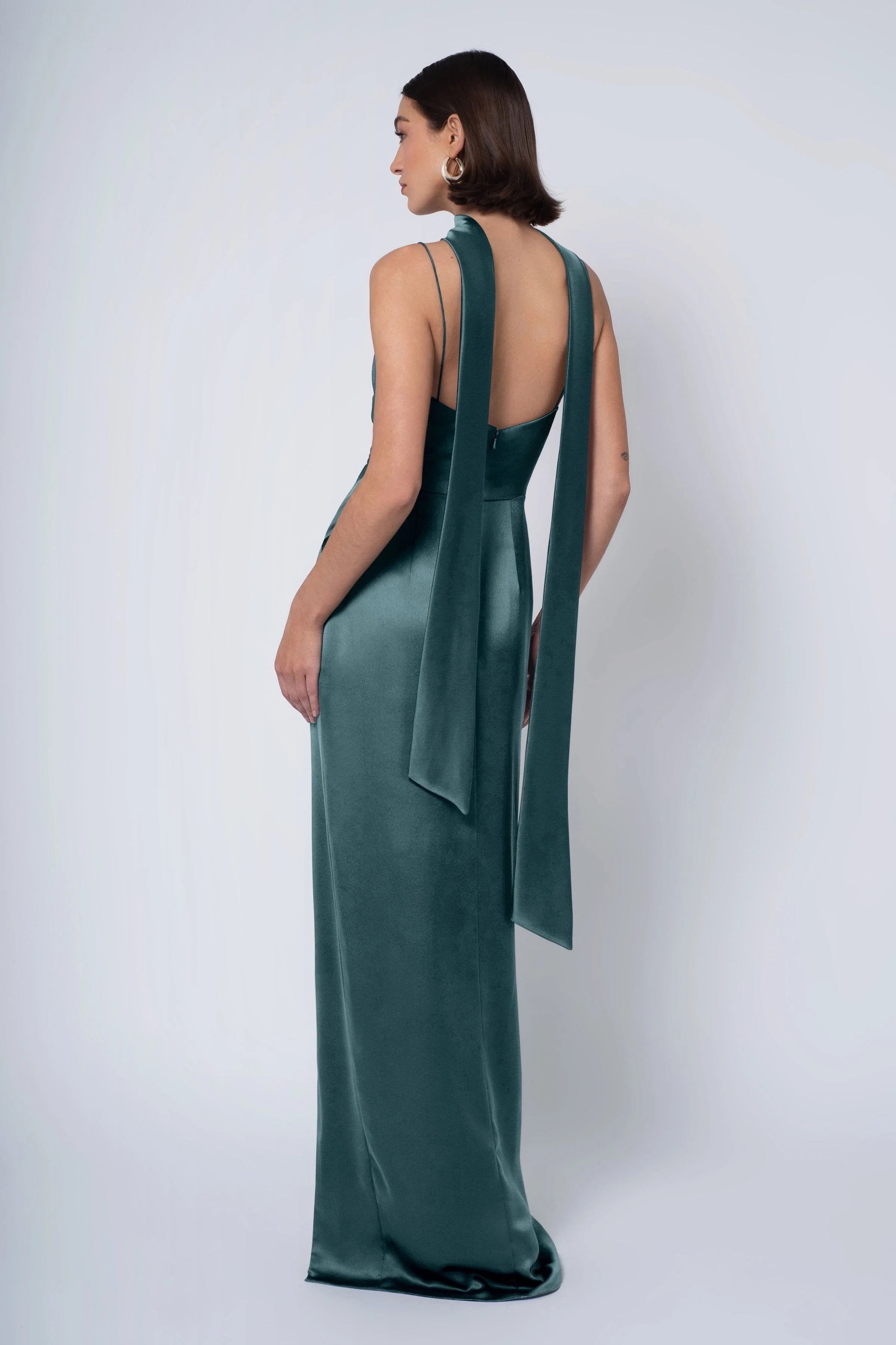 Dress Simple Spaghetti Straps Scoop Evening Dress Bridesmaid Dress Floor-Length Sheath Side Slit Backless Prom Dress