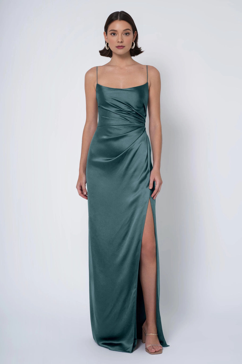 Dress Simple Spaghetti Straps Scoop Evening Dress Bridesmaid Dress Floor-Length Sheath Side Slit Backless Prom Dress