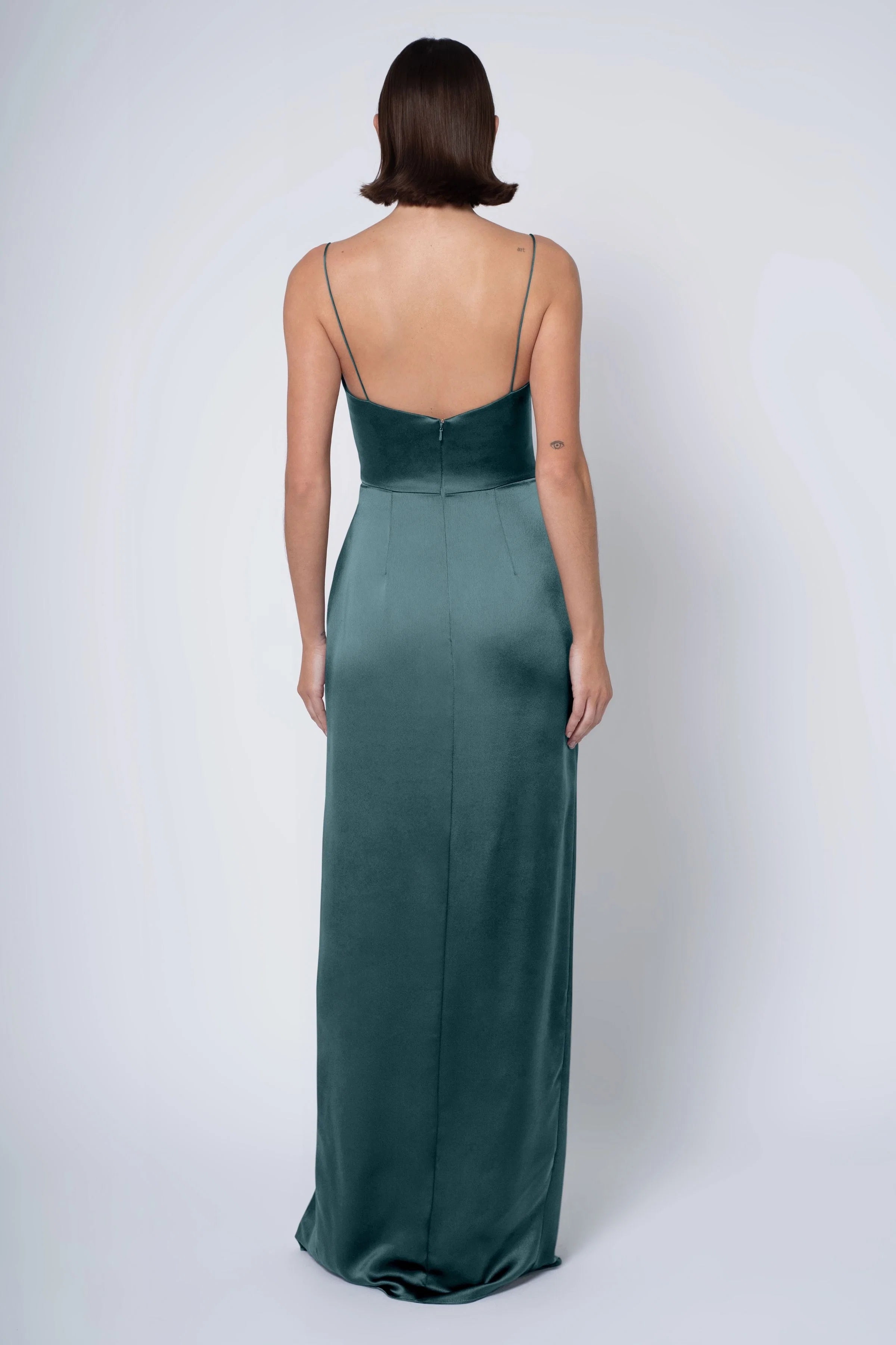 Dress Simple Spaghetti Straps Scoop Evening Dress Bridesmaid Dress Floor-Length Sheath Side Slit Backless Prom Dress