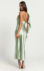 Dress Simple Strapless One shoulder Slip Midi Dress Solid Color Sleeveless Backless Sage Party Evening Dress