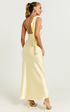 Dress Simple Strapless One shoulder Slip Midi Dress Solid Color Sleeveless Backless Sage Party Evening Dress